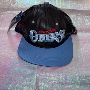 Houston Oilers Vintage NFL Black Blue Leather Snapback Hat